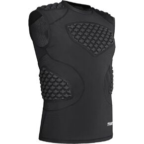 Mens Football Padded Shirt Baseball Chest Protector Compression Vest with Pads Adult Rib Protective Sleeveless Undershirt Heart Guard for Softball Rugby Lacrosse