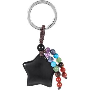 moonsix Crystal Star Keychain with 7 Chakra Beads Natural Reiki Healing Stones Keyring Charm Decor for Unisex