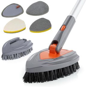 eazer 4-in-1 Long-Handled Tub Scrubber-Versatile Bathroom Cleaning Brush with Shower Scrubber-Ideal Shower Cleaner Brush for Efficient Cleaning-Long Handle Scrub Brush for Shower, Tub, and Bathroom