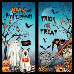 9 Sheet Halloween Window Stickers Watercolor Cartoon Pumpkin Pet Ghost Bat Pattern Window Decals PVC Decorative Clings for Halloween Party Home Office Window Glass Mirror Decoration