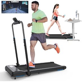 Foldable Home Treadmills 320LB Capacity, Under Desk Walking Pad Treadmill with Handle Bar, Smart Treadmill Works with KINOMAP Apple Health, Fully Assembly Plug and Play, 7.8MPH 2.85HP 17*48 Inch Size