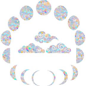 18 قطعة من ملصقات نافذة القمر والسحابة - ملصقات نافذة مضادة للتصادمات لحماية الطيور من اصطدامات النوافذ، ملصقات نافذة من الفينيل غير لاصقة، ملصقات قوس قزح in Kuwait