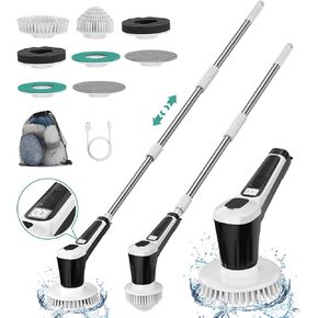 Electric Spin Scrubber, IP68 Professional Waterproof Spin Scrubber, 5400mAh Battery Power Spin Scrubber, 51 inch Cordless Household Cleaning Brush with Automatic Water Spray (Black)