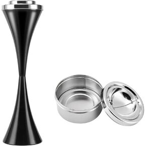 Standing Outdoor Ashtray for Home Patio, Windproof Large & Tall Outside Ash Tray for Cigarette Butt Holder Receptacle Disposal, Black Metal Smokers Cigar Ash Tray Container with Lid, C01BK