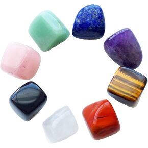 Healing Crystals Set of 8, for Use as 7 Chakra Stones, Worry Stones, Hot Spa Rock & Massage Stones in Grounding Balancing Soothing Meditation Reiki