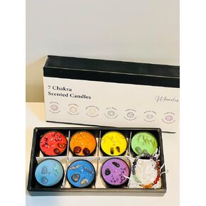 Chakra Candles Set with Crystals and Essential Oil, Chakra Candles Set of 7 for Meditation, Yoga, Relaxation, Manifesting, Aromatherapy, 140 Hours Total Burn time, 100% Soy Wax + Free Bracelet