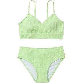 Milumia Girl's Two Piece Swimsuit Wrap V Neck Spaghetti Strap Bikini Set Swimwear