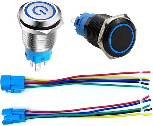 19mm Latching Push Button Switch LED Power Symbol & 19mm Self-Reset Push Button Switch LED Angel Eye Head for 19mm 3/4" Mounting Hole with Wire Socket 12V in Saudi Arabia