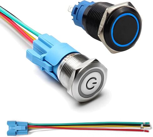 19mm Latching Push Button Switch LED Power Symbol & 19mm Self-Reset Push Button Switch LED Angel Eye Head for 19mm 3/4" Mounting Hole with Wire Socket 12V in Saudi Arabia