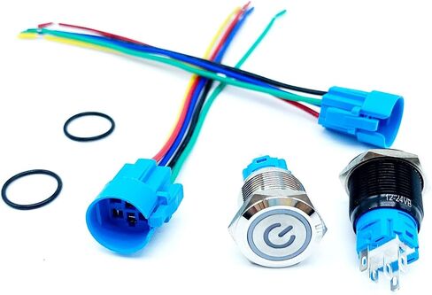 19mm Latching Push Button Switch LED Power Symbol & 19mm Self-Reset Push Button Switch LED Angel Eye Head for 19mm 3/4" Mounting Hole with Wire Socket 12V in Saudi Arabia