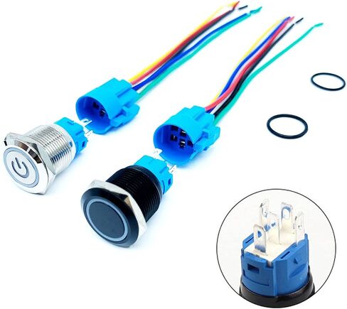19mm Latching Push Button Switch LED Power Symbol & 19mm Self-Reset Push Button Switch LED Angel Eye Head for 19mm 3/4" Mounting Hole with Wire Socket 12V in Saudi Arabia