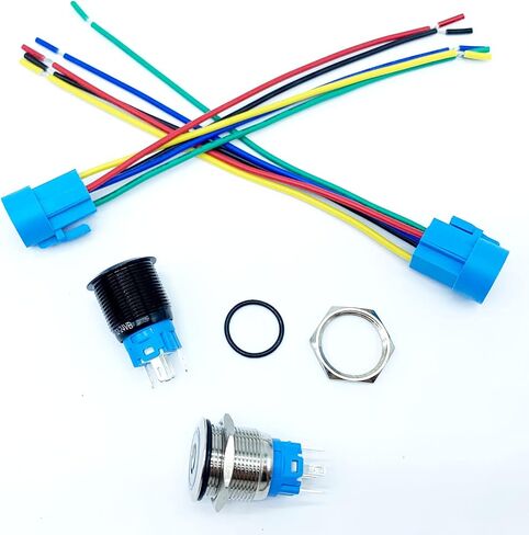 19mm Latching Push Button Switch LED Power Symbol & 19mm Self-Reset Push Button Switch LED Angel Eye Head for 19mm 3/4" Mounting Hole with Wire Socket 12V in Saudi Arabia