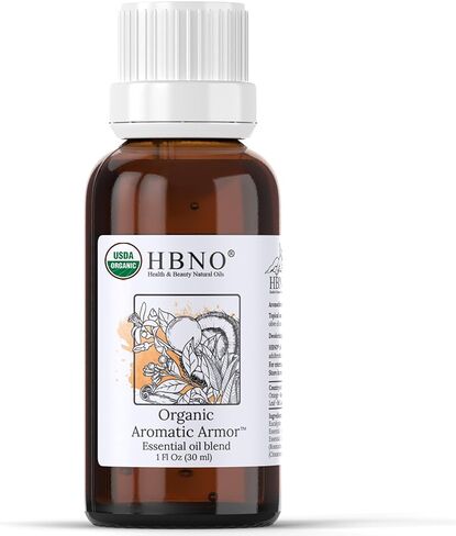 مزيج HBNO Organic Aromatic Armor™ (مقارنة باللصوص) - حجم قيمة 1 أونصة (30 مل) - مزيج الزيوت العطرية الطبيعية - مثالي للتنظيف والعلاج العطري والأعمال اليدوية والصابون وموزع الروائح in Kuwait