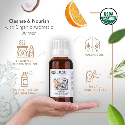 مزيج HBNO Organic Aromatic Armor™ (مقارنة باللصوص) - حجم قيمة 1 أونصة (30 مل) - مزيج الزيوت العطرية الطبيعية - مثالي للتنظيف والعلاج العطري والأعمال اليدوية والصابون وموزع الروائح in Kuwait