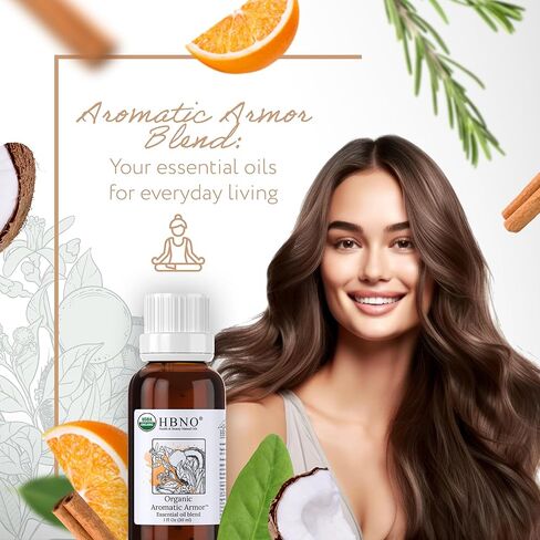 مزيج HBNO Organic Aromatic Armor™ (مقارنة باللصوص) - حجم قيمة 1 أونصة (30 مل) - مزيج الزيوت العطرية الطبيعية - مثالي للتنظيف والعلاج العطري والأعمال اليدوية والصابون وموزع الروائح in Kuwait