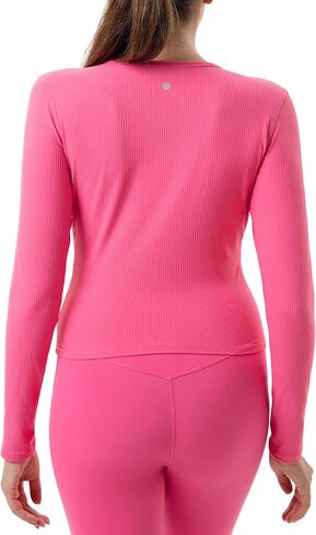 YUNOGA Women's Long Sleeve Athletic T-Shirts Workout Crew Neck Slim Fit Ribbed Yoga Crop Tops in Saudi Arabia