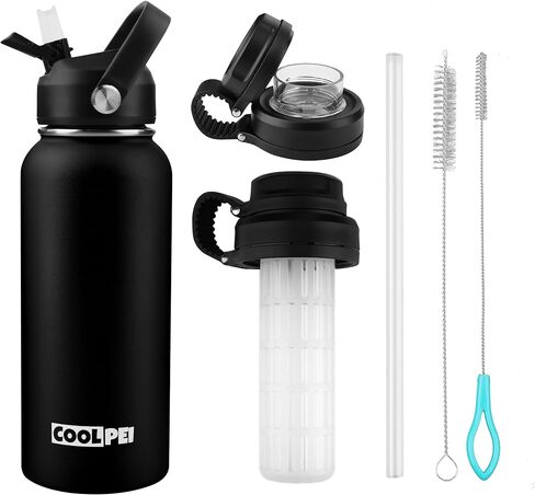Fruit Tea Infuser Bottle Stainless Steel Travel Water Bottle with Infuser & Tea Strainer Filter Insulated Tea Bottles with Straw & 2 Lids Metal Thermal Cup Vacuum Insulation Bottle for Hot Cold Drinks in Saudi Arabia