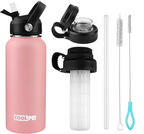 Fruit Tea Infuser Bottle Stainless Steel Travel Water Bottle with Infuser & Tea Strainer Filter Insulated Tea Bottles with Straw & 2 Lids Metal Thermal Cup Vacuum Insulation Bottle for Hot Cold Drinks in Saudi Arabia