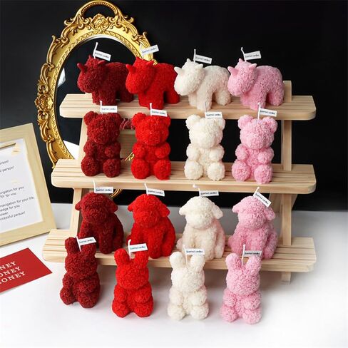 Cute Bear Shape Scented Candle,143G Rose Flower Clusters Aesthetic Handmade Soy Wax Aroma Decorative Candle for Table Photo Prop Wedding Birthday,Prefect Gift for Meditation Stress (Bear) in Kuwait