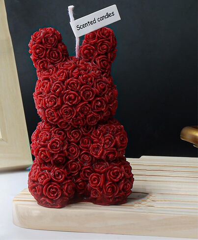 Cute Bear Shape Scented Candle,143G Rose Flower Clusters Aesthetic Handmade Soy Wax Aroma Decorative Candle for Table Photo Prop Wedding Birthday,Prefect Gift for Meditation Stress (Bear) in Kuwait