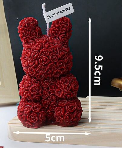 Cute Bear Shape Scented Candle,143G Rose Flower Clusters Aesthetic Handmade Soy Wax Aroma Decorative Candle for Table Photo Prop Wedding Birthday,Prefect Gift for Meditation Stress (Bear) in Kuwait