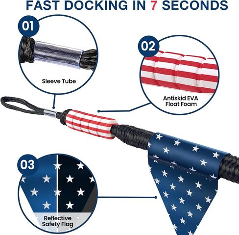 2PCS Dock Lines 4FT Premium Bungee Boat Lines Boat Accessories Mooring Ropes Docking Line for Jet Ski or PWC or Other Boats Easy Boarding(Black&Red&Blue, 4Feet) in Saudi Arabia