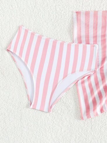 WDIRARA Girl's 3 Pieces Swimsuit Cute Striped Swimwear Halter Triangle Bikini Bathing Suit with Cover Up Skirt in Saudi Arabia