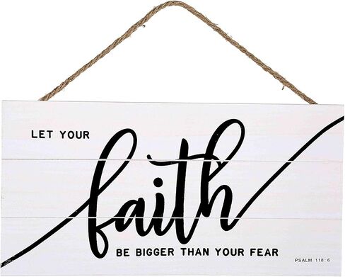 لافتة معلقة على شكل لوح خشبي من الإيمان أكبر من الخوف لديكور المنزل (13.75 × 6.9 بوصة مع خلفية بيضاء) in Kuwait