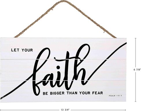 لافتة معلقة على شكل لوح خشبي من الإيمان أكبر من الخوف لديكور المنزل (13.75 × 6.9 بوصة مع خلفية بيضاء) in Kuwait