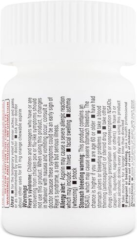 TIME-CAP LABS, INC. أسبرين قابل للمضغ في الوقت المناسب 81 ملجم للبالغين 108 أقراص - مقارنة بجرعة منخفضة من الأسبرين القابل للمضغ من باير - نكهة البرتقال 81 ملجم أسبرين جرعة منخفضة 108 أقراص (3 عبوات - 36 × 3 زجاجات) in Kuwait