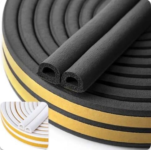 3/8 x 8' to 16' White or Black Self-Adhesive Foam Weatherstripping for Windows and Doors - Door Draft Stopper, Noise Reducer, and Insulation for Home, Office, and Vehicle (White) in Saudi Arabia