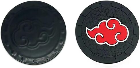 2 Pack Anime Car Cup Coasters, 2.6 Inch Universal Black Cup Holders Embedded in Ornaments Coaster, Bar Drink Round Cup Mat with Non-Slip Base, Black,red in Saudi Arabia
