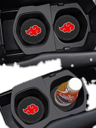 2 Pack Anime Car Cup Coasters, 2.6 Inch Universal Black Cup Holders Embedded in Ornaments Coaster, Bar Drink Round Cup Mat with Non-Slip Base, Black,red in Saudi Arabia