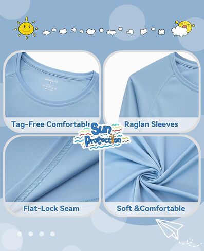 قمصان للحماية من الشمس للأولاد من الطفح الجلدي للأولاد، رقبة دائرية وأكمام طويلة، عامل حماية من الأشعة فوق البنفسجية 50+ رياضي سريع الجفاف للرياضات الخارجية in Kuwait