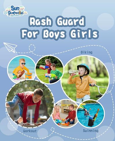 قمصان للحماية من الشمس للأولاد من الطفح الجلدي للأولاد، رقبة دائرية وأكمام طويلة، عامل حماية من الأشعة فوق البنفسجية 50+ رياضي سريع الجفاف للرياضات الخارجية in Kuwait