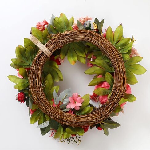 Spring Peony Flower Wreath for Front Door,16 Inch Artificial Silk Peony Wreath with Green Leaves, Summer Floral Garland for Wedding Party Home Wall Decor,Red in Saudi Arabia