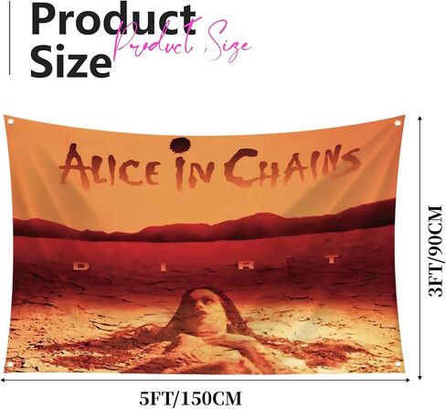 Generic Alice Rock in Music Chains علم 3x5ft لافتة نسيج مضحكة لغرفة النوم والكلية وغرفة النوم وديكور جداري داخلي وخارجي مع حلقات نحاسية، كبير in Kuwait