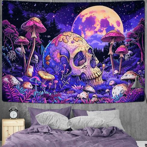 Invoibler الجمجمة نسيج الفطر نسيج القمر نسيج النبات نسيج الجمالية الأرجواني نسيج لغرفة النوم نسيج الجدار شنقا (51.2 × 59.1 بوصة) in Kuwait