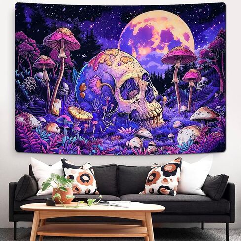 Invoibler الجمجمة نسيج الفطر نسيج القمر نسيج النبات نسيج الجمالية الأرجواني نسيج لغرفة النوم نسيج الجدار شنقا (51.2 × 59.1 بوصة) in Kuwait