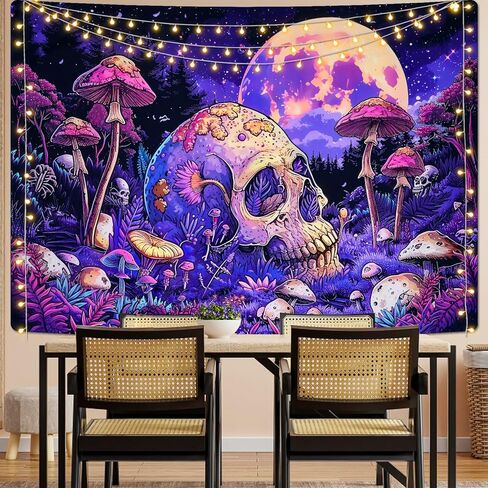 Invoibler الجمجمة نسيج الفطر نسيج القمر نسيج النبات نسيج الجمالية الأرجواني نسيج لغرفة النوم نسيج الجدار شنقا (51.2 × 59.1 بوصة) in Kuwait