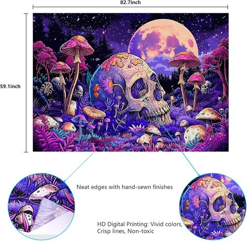 Invoibler الجمجمة نسيج الفطر نسيج القمر نسيج النبات نسيج الجمالية الأرجواني نسيج لغرفة النوم نسيج الجدار شنقا (51.2 × 59.1 بوصة) in Kuwait