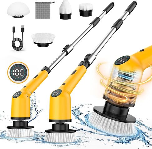 Electric Spin Scrubber Cleaning Brush - 3 Speed Adjustable Cordless Power Shower Cleaner with 4 Brush Heads and Long Handle for Bathroom Bathtub Floor Tub Tile Glass Grout in Saudi Arabia