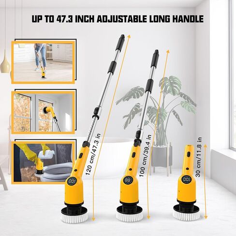 Electric Spin Scrubber Cleaning Brush - 3 Speed Adjustable Cordless Power Shower Cleaner with 4 Brush Heads and Long Handle for Bathroom Bathtub Floor Tub Tile Glass Grout in Saudi Arabia