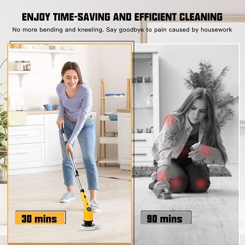 Electric Spin Scrubber Cleaning Brush - 3 Speed Adjustable Cordless Power Shower Cleaner with 4 Brush Heads and Long Handle for Bathroom Bathtub Floor Tub Tile Glass Grout in Saudi Arabia