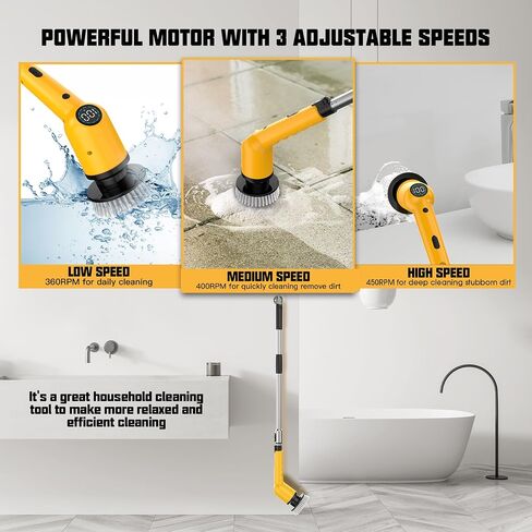 Electric Spin Scrubber Cleaning Brush - 3 Speed Adjustable Cordless Power Shower Cleaner with 4 Brush Heads and Long Handle for Bathroom Bathtub Floor Tub Tile Glass Grout in Saudi Arabia