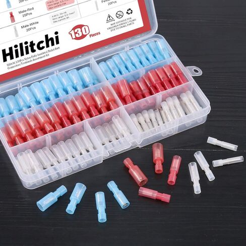 Hilitchi 130-Pcs 24-10AWG Assorted Nylon Fully Insulated Female & Male Bullet Butt Wire Crimp Connector Terminals Assortment Kit in Saudi Arabia