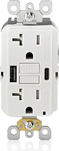 Leviton GUAC2-W 20A SmartlockPro Self-Test GFCI Combination with Type A & Type-C USB In-Wall, USB Charger for Smartphones and Tablets in Saudi Arabia