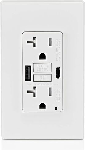 Leviton GUAC2-W 20A SmartlockPro Self-Test GFCI Combination with Type A & Type-C USB In-Wall, USB Charger for Smartphones and Tablets in Saudi Arabia