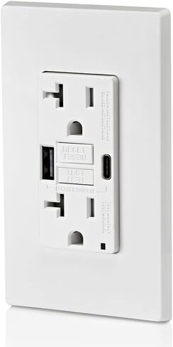 Leviton GUAC2-W 20A SmartlockPro Self-Test GFCI Combination with Type A & Type-C USB In-Wall, USB Charger for Smartphones and Tablets in Saudi Arabia