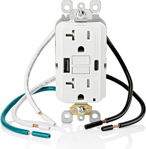 Leviton GUAC2-W 20A SmartlockPro Self-Test GFCI Combination with Type A & Type-C USB In-Wall, USB Charger for Smartphones and Tablets in Saudi Arabia